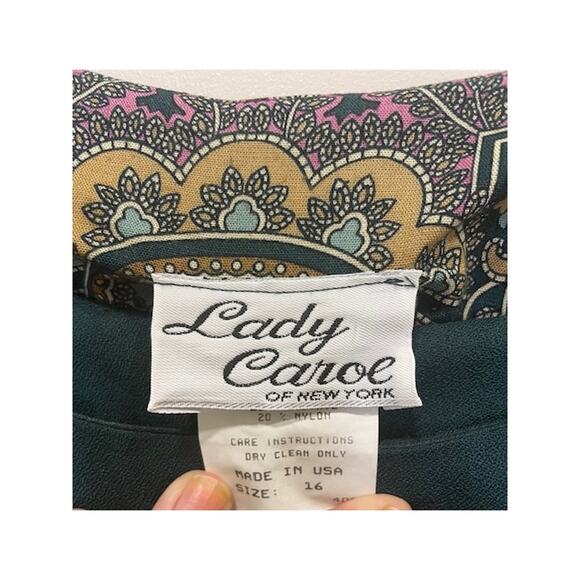 Vintage Lady Carol Dress Set Green Paisley Cardigan Belted Size 16 - Picture 10 of 14